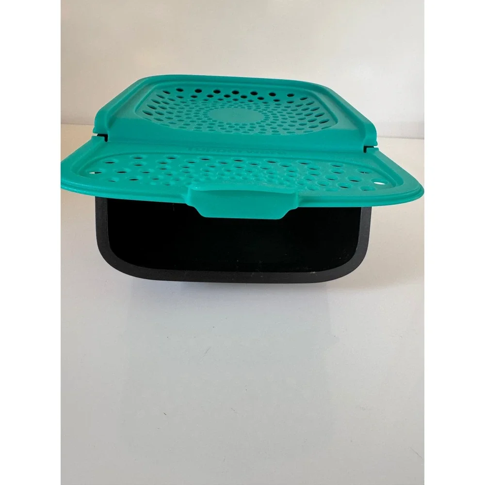 Tupperware Garlic-N-All Keeper Teal Black Small Ventilated Pantry Storage 2.3L
